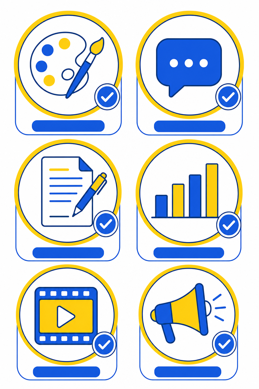 Checklist grid of six digital skills: graphic design, virtual assistance, content writing, data entry and spreadsheets, video editing, and social media marketing.