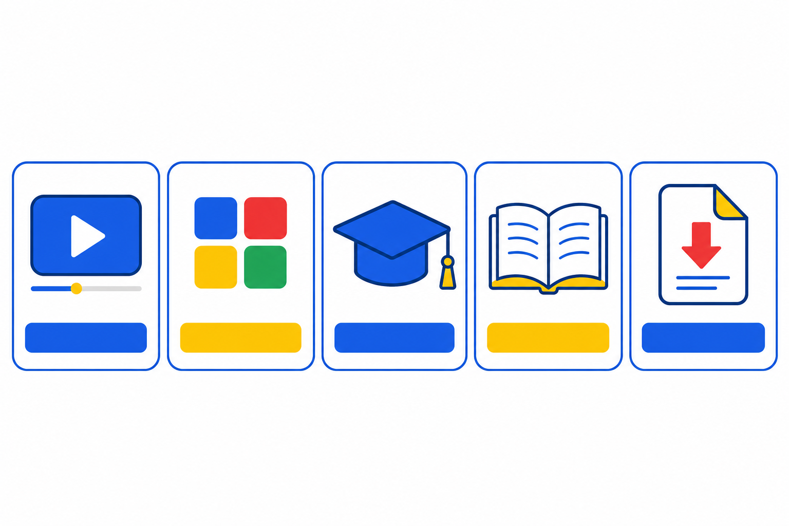 Five free learning sources: YouTube tutorials, Google's own free training tools, structured skill guides, free e-books, and downloadable PDF resources.