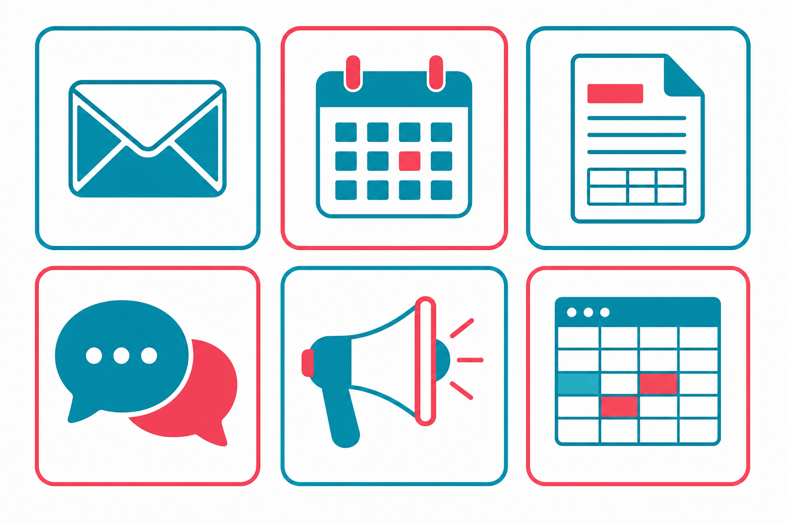 Grid of six core virtual assistant skills: email management, scheduling, data entry, customer support, social media management, and Google Workspace tools.