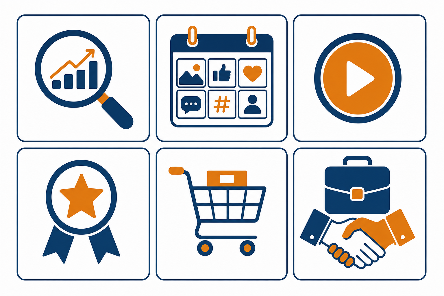 Grid of six income paths for digital marketers: SEO consulting, social media management, video marketing, influencer marketing, digital products, and digital sales.