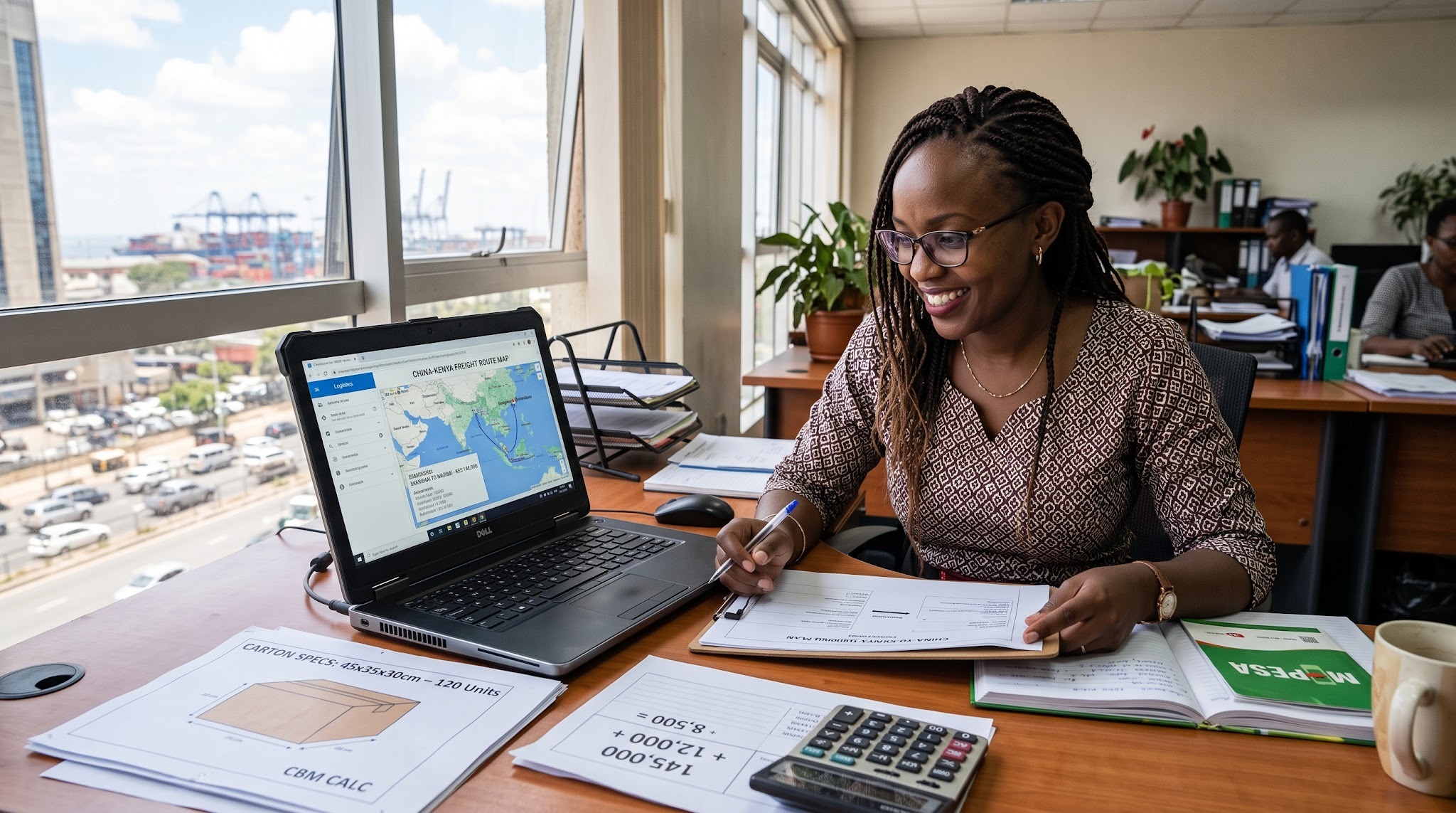 Kenyan small-business owner reviewing a China-to-Kenya shipping plan